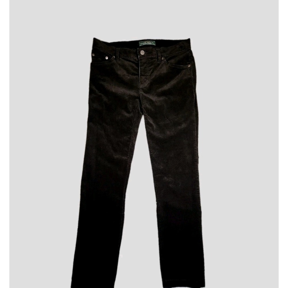 Lauren Ralph Lauren Womens Corduroy Pants Black Straight Leg Stretch Size 4